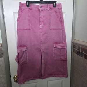 White Birch Pink Denim Y2K Midi Cargo Skirt Western Cowgirl Size XL